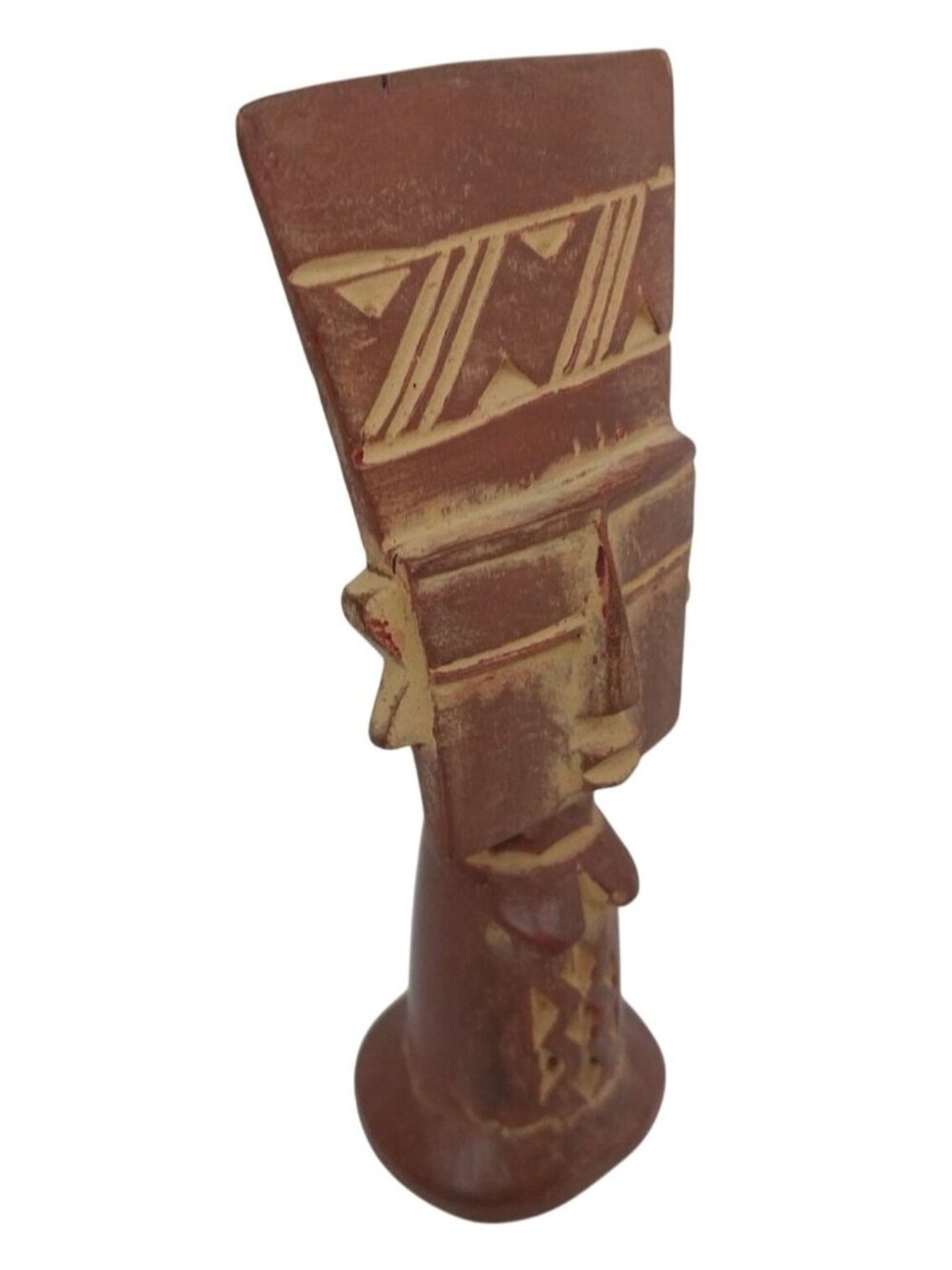 Hand-carved Tribal Figurine Geometric Patterns 7" Tall African-inspired Tiki
